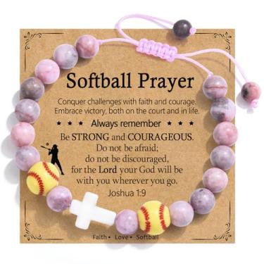 Imagem de PODLEV Pulseira de softbol para meninas e mulheres - Pulseiras ajustáveis com contas cruzadas para meninas adolescentes, Natal, aniversário, dia dos namorados, Páscoa, formatura, presentes para filha