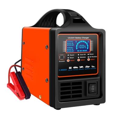 Imagem de iSunergy Carregador de bateria de carro, carregador de bateria automotiva de 12 V/24 V, carregador inteligente de gotejamento de 0 a 15 A com reparação, desligamento automático, modo de inverno