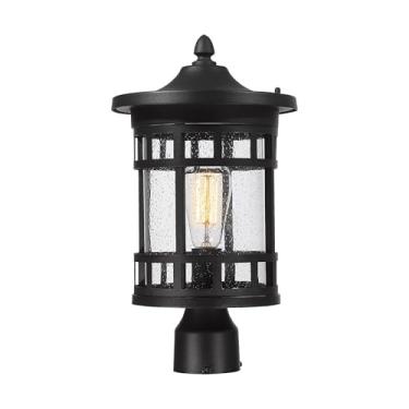 Imagem de Bestshared Lanterna de poste externa – Poste de luz à prova d'água, poste de metal vintage antiferrugem com vidro semeado, iluminação externa resistente às intempéries para jardim, pátio, caminho