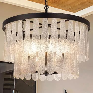 Imagem de Wellmet Luminária pendente de vidro boho moderna, lustre preto de fazenda, luz pendente de vidro com marca d'água de 6 luzes, para sala de jantar, sala de estar, quarto, cozinha, café, restaurante