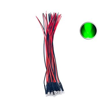 Imagem de 30 peças de luzes LED verdes de 12 volts 3 mm com diodos emissores de diodos pré-conectados 12 V CC 12 V, lentes transparentes de água, pequenas lâmpadas LED (topo plano de 3 mm, verde (30 peças))