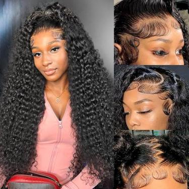 Imagem de Peruca frontal de renda Juvid Deep Wave HD transparente 24" 180% de de