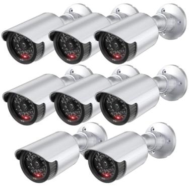 Imagem de WALI Câmera de segurança CCTV simulada falsa falsa CCTV Dome com uma luz LED, decalque adesivo de alerta de segurança de aviso (TC-S8), 8 pacotes, prata
