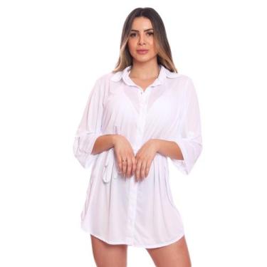Imagem de Saída Praia Piscina Chemise Camisão Feminino Cinto Botão FMF Branco, B