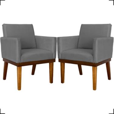 Imagem de Kit 2 Poltronas Decorativa Para Sala Recepção Manicure Consultório Salão de Beleza Base em Madeira Divine Tecido Suede (Cinza)