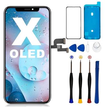 Imagem de [NÃO LCD] para iPhone X tela de substituição OLED de 5,8 polegadas (A1865 A1901 A1902), kit de reparo digitalizador de tela sensível ao toque 3D com ferramentas de reparo completas e protetor de tela