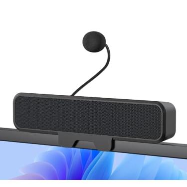 Imagem de Alto-falantes de computador com microfone para desktop, alto-falantes USB com clipe, barra de som de laptop com fio, estéreo e baixo, alto-falante de PC com microfone para reuniões/jogos/aprendizado