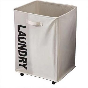 Imagem de Linsvirgo Cestos de lavanderia grandes com rodas, cesto de roupa dobrável duplo, cestos de roupas finos para lavanderia com alças para quarto, lavanderia, armário, banheiro, faculdade, bege 85L