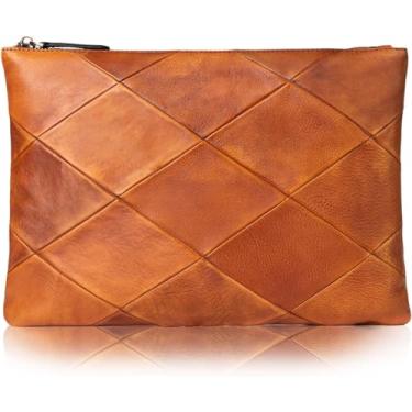 Imagem de Bolsa De Embreagem Grande Masculina Top Bolsa De Mão De Negócios De Couro Para 9,7 "tablet Carteira De Pulso De Pasta Versátil, Solid Brown