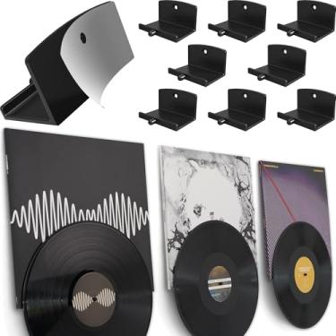 Imagem de Modern JP Suporte de parede de vinil adesivo (pacote com 8) – álbum de exibição dupla e disco, suporte de disco de fixação forte, fácil instalação segura para gravação, suporte de parede de álbum para