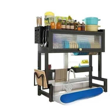 Imagem de 85cm Escorredor De Louça Suspenso Boutique Kitchen Rack Aço Inoxidável Organizador Louça Qualidade (E 2 andares 1 portas 75cm)