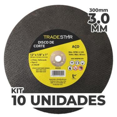 Imagem de Kit Com 10 Disco De Corte Metal 12 300X3,0 Mm Furo 25,04 Mm - Tradesta