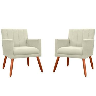 Imagem de Kit 2 Poltronas Decorativa Cecília Suede Bege Pés Madeira Mz Decor - M