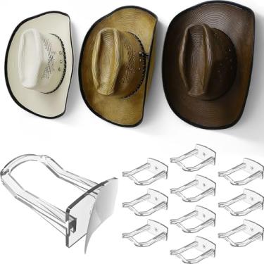Imagem de Modern JP Ganchos adesivos de chapéu de cowboy para parede (pacote com 10) – Suporte de parede de 7,5 cm para fixação segura, organizador de chapéu de aba larga, decoração de quarto ocidental