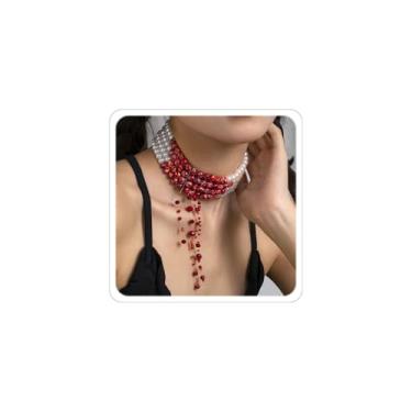 Imagem de Todenb Acessórios de vampiro para mulheres, fantasia de vampiro, colar de sangue, gargantilha com contas de Halloween, bijuteria cosplay de Halloween, Imitação de pérolas, Sem Pedra Preciosa