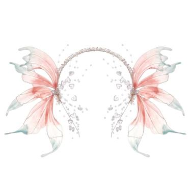Imagem de RENEMEGO Renaissance Butterfly Fairy Crown - Fairy Headband with Pink Blue Butterfly Wings Elf Headpiece for Women Elven Tiara Wedding Renfaire Dress Up Cosplay Fairycore Christmas Accessories