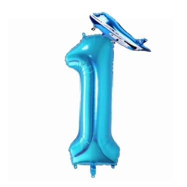 Imagem de 40inch Numbers Airplane Balloon 1 Blue，Airplane 1st Birthday Party Balloons，Airplane Balloons for 2nd Birthday，Kids Airplane First Birthday Party Decorations Supplies (Blue 1)