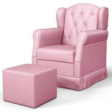 Imagem de Poltrona de Amamentação e Descanso Fixa com Puff Lucy P04 Sintético Rosa - Mpozenato