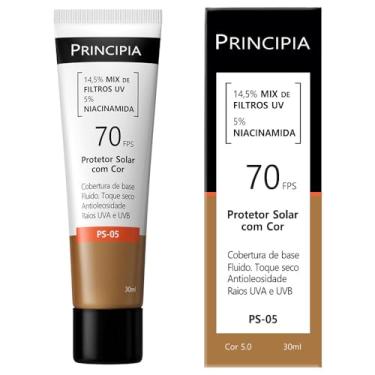 Imagem de Protetor Solar Facial Principia 14,5% Mix de Filtros UV + 5% Niacinamida FPS 70 PS-05 Cor 5.0 com 30ml