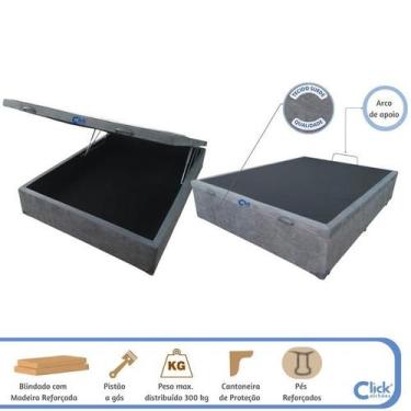 Imagem de Cama Box Baú Casal Reforçada Blindada 138x188 Suede com Pistão a Gás e