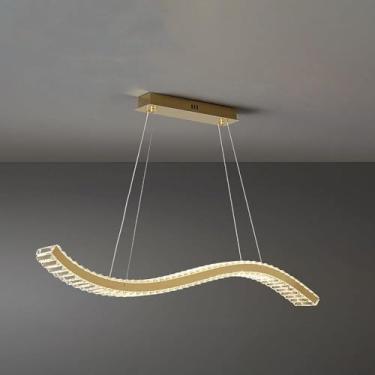 Imagem de Lustre de cristal de luxo moderno, luminária pendente de cristal linear dourada, luz pendente com escurecimento para ilha de cozinha, entrada, sala de jantar, sala de estudo, sala de estar,