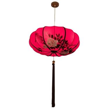 Imagem de Lustre moderno com luzes pendentes de tecido, abajur de tecido simples em estilo chinês, luminária de teto suspensa para quarto, restaurante, varanda, entrada, sala de jantar, sala de estar