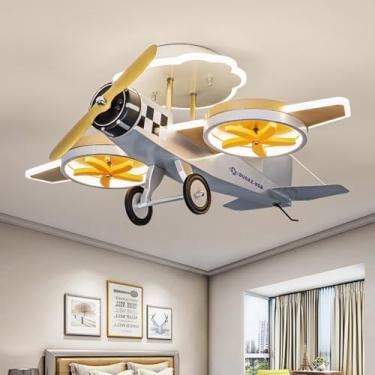 Imagem de Luminária de teto para quarto infantil LED AirpLâmpada de teto regulável com controle remoto Luz pendente moderna para meninos e meninas Lâmpadas para quarto Sala de estar Estudo Sala de jan