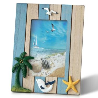 Imagem de KaloKalo Molduras de praia 10 x 15 cm, vintage, feitas à mão, de madeira, oceano mediterrâneo, estrela-do-mar, litoral, náutico, verão, decoração de presente para casa, café marinho, decoração tipo 5