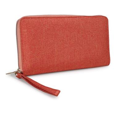 Imagem de LONGING TO BUY Carteira feminina com zíper, tecido texturizado de juta, vários compartimentos com zíper, Várias laranjas, 9 inches x 5 inches x 1 inch