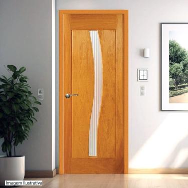 Imagem de Porta de Madeira Maciça Tauari 210x72x3,3 Vidro em S Jomadi Natural