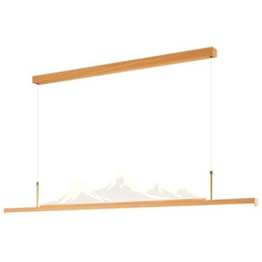 Imagem de Luminária pendente linear de madeira, luminária pendente de LED com ajuste de intensidade, luminária pendente de teto, luzes ajustáveis para mesa de bilhar e sinuca com luz de três cores par