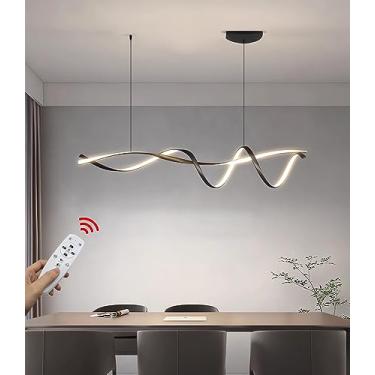 Imagem de Luminária pendente LED Luminária pendente para mesa de jantar 48W preta regulável com controle remoto Luminária pendente moderna com altura ajustável Lustre para sala de jantar, cozinha, sal