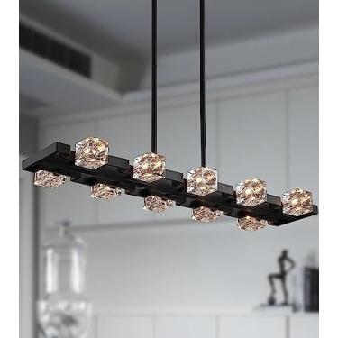 Imagem de Luminária pendente de lanterna de fazenda, luminária de teto para foyer industrial, 12 polegadas, preta, gaiola com aberturas em V, luz suspensa para cozinha, ilha, sala de jantar, escada