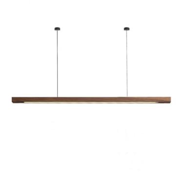 Imagem de Lustre nórdico de LED, luminária pendente linear de madeira, minimalista, luminária longa suspensa, luminária para ilha de cozinha, luminária pendente linear de tira para mesa de jantar, esc