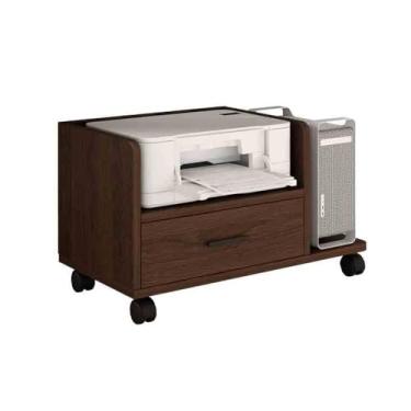 Imagem de Suporte de impressão de cabeceira Cubby suporte organizador de escritório armário móvel prateleira simples sob a mesa prateleira impressora rack com gaveta decoração de mesa (marrom)