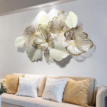 Imagem de YTHLZVBP Decoração de parede de metal grande 3D artesanal folha de ginkgo escultura de parede de metal, presente de decoração de casa para sala de estar, quarto, sala de jantar
