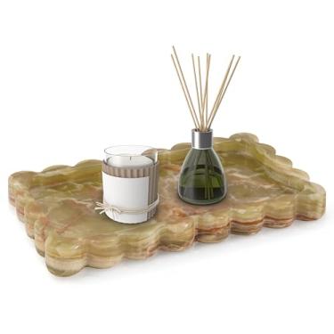 Imagem de EarthenTones Bandeja de mármore para bancada de banheiro, bandeja de servir verde de 25 cm para bancada de cozinha, organizador decorativo de maquiagem e perfume e placa de vela