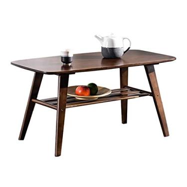 Imagem de Mesas de centro de bambu natural mesa central de café de camada dupla mesa de centro mesa de centro sala de estar mesa lateral sob rack armazenamento mesas decorativas de móveis (cor: marrom)