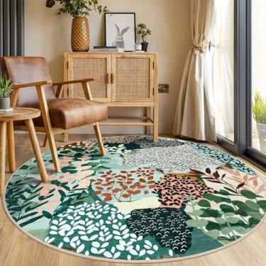 Imagem de DEXDE Tapete redondo de 1,5 m, lavável, tapete circular, floral, floral, grande, antiderrapante, para quarto, banheiro, entrada, quarto de crianças, escritório, sala de jantar, verde escuro