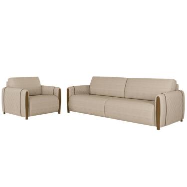 Imagem de Conjunto Decorativo Poltrona e Sofá 223cm Maceió Linho Champagne - Gran Belo