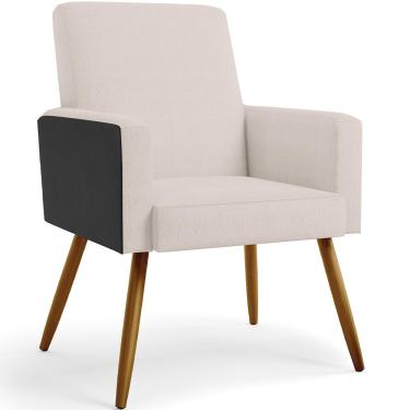 Imagem de Poltrona Decorativa Para Sala De Estar Maria W01 Pés Palito Linho Cru Couríssimo Preto - Lyam Decor