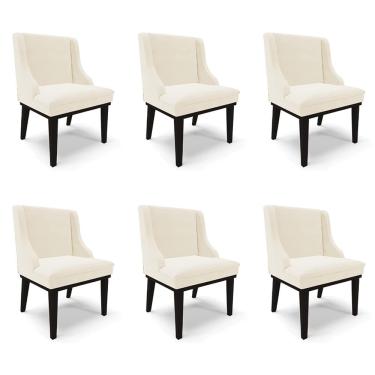 Imagem de Kit 6 Cadeiras Decorativas Sala de Jantar Base Fixa de Madeira Firenze Veludo Bege/Preto G19 - Gran Belo