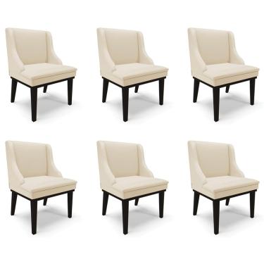 Imagem de Kit 6 Cadeiras Decorativas Sala de Jantar Base Fixa de Madeira Firenze PU Bege/Preto G19 - Gran Belo