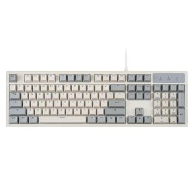 Imagem de Perixx Teclado USB mecânico com fio PERIBOARD-108M, tamanho completo, interruptores táteis Gateron Brown, cinza retrô/branco, layout em inglês dos EUA
