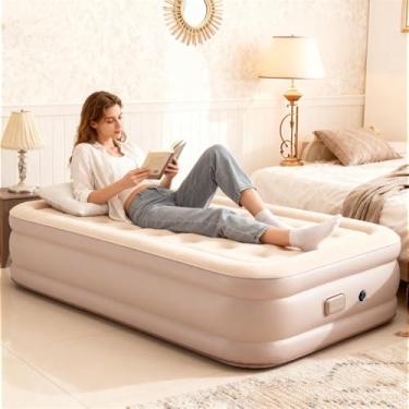 Imagem de EMUQUD Colchão de ar duplo com bomba embutida, bomba de bateria de lítio removível sem fio, autoinflável, colchão de acampamento, colchão portátil para acampamento, convidados e casa
