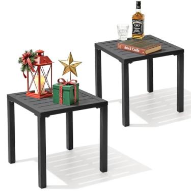 Imagem de Crestlive Products Conjunto de 2 mesas laterais de alumínio para ambientes externos, mesa lateral de poltrona de piscina, mesa de canto quadrada pequena resistente ao clima para pátio, quintal,