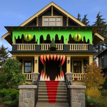 Imagem de Yalikop Faixa de geleca verde de Halloween 101,6 cm x 5 m Faixa de geleca temática de fantasma para festa de Halloween Sinais de telhado verde pendurado bandeira bandeira para beirais ao ar livre