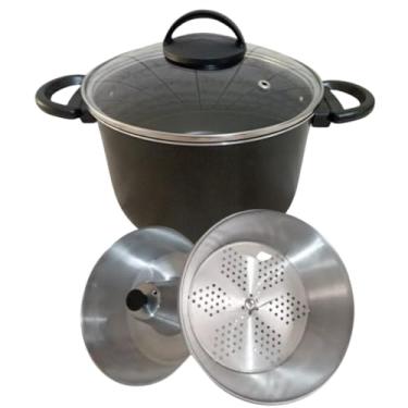 Imagem de Conjunto 3 em 1 de Panelas Multiuso Antiaderentes com Legumeira e Forma de Pudim – Cozinha Saudável e Versátil (Preto)