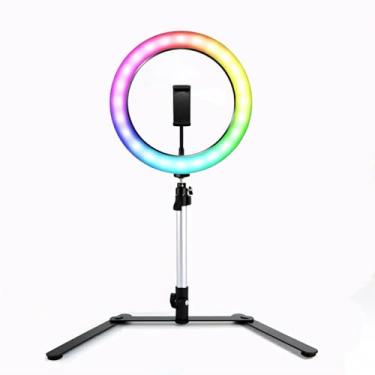 Imagem de Ring Light LED RGB Colorido com Tripé 30cm e Base para Fotos de Produtos