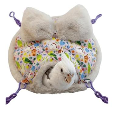 Imagem de CXYYXF Cama aconchegante para o inverno com almofada de veludo para java pardal papagaio periquito periquito periquito Lovebird calopsita Caique Lorikeet (roxo, pequeno)